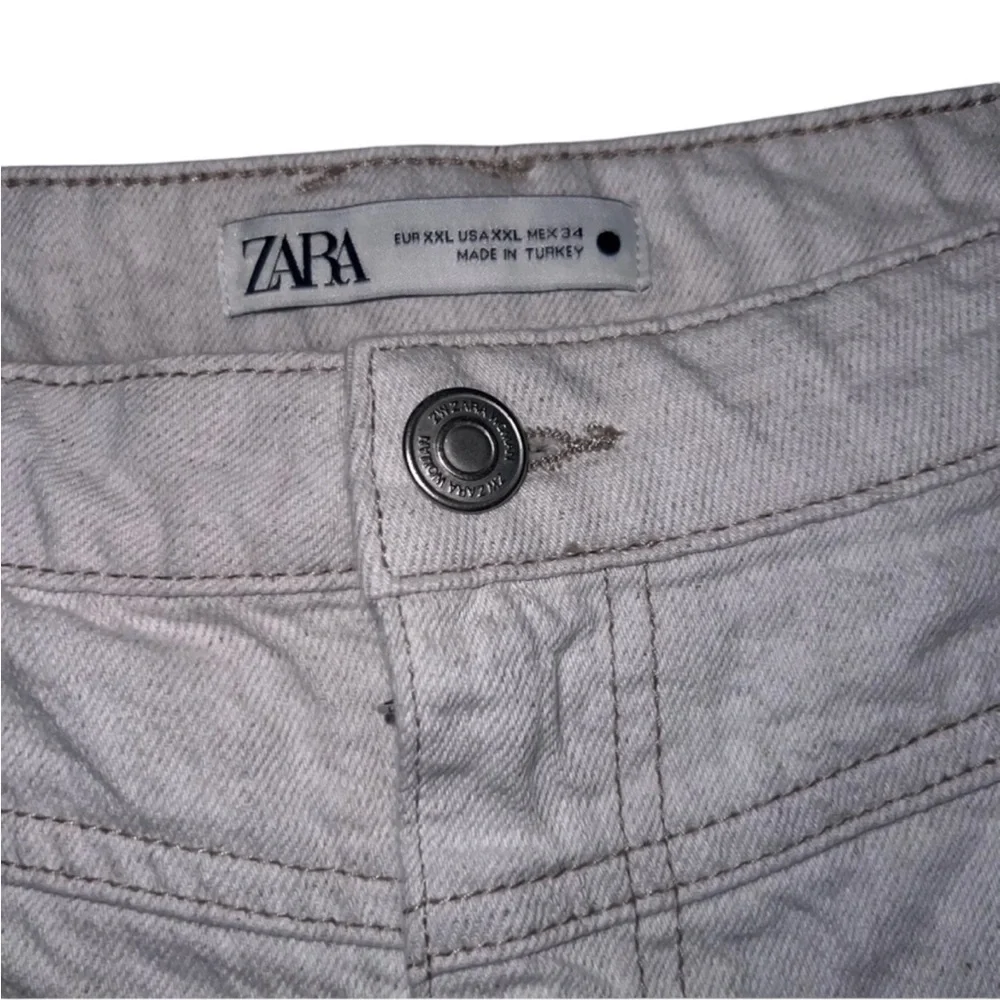 Zara Wide Leg Pants Women’s Size 14 Cotton Linen Relaxed Fit High Rise Neutral - Picture 6 of 15